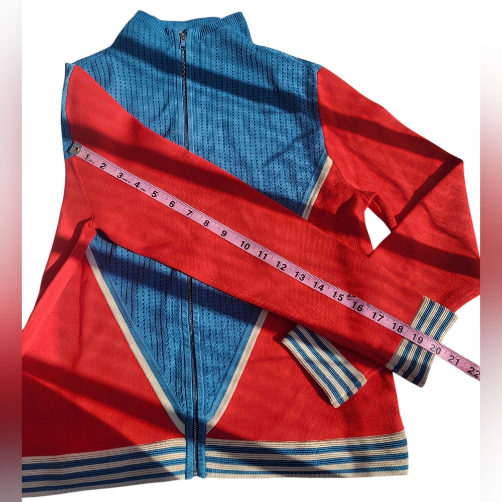 Pre-owned Sandro Paris Aiden Color Block Zip Cardigan Sweater in Red & Blue Sz 3 - Picture 13 of 15